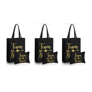 3 Pcs Canvas Bride Tote Bag with Makeup Bag Bride